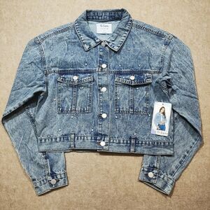 Ci Sono Crop Blue Rhinestone Embellished Jean Jacket #6
